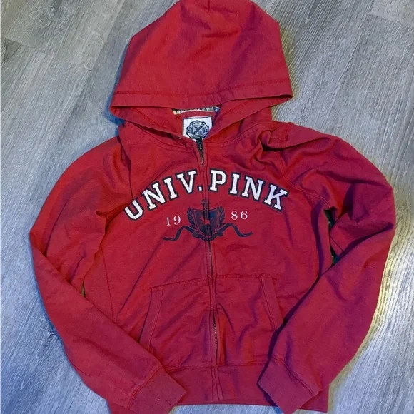 Pink Victoria secret women’s large university zip up red hoodie - Picture 2 of 7